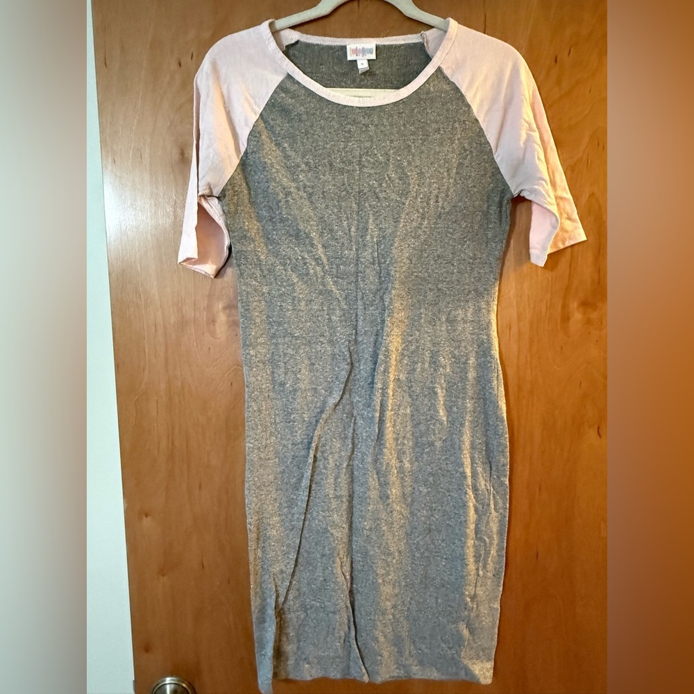 LuLaRoe Gray and Pink Midi Dress